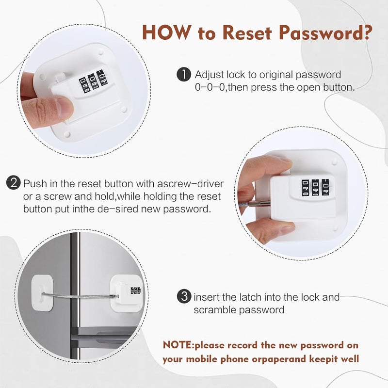 Himake Refrigerator Lock, Combination Lock for Refrigerator Cabinets, Drawers, Heavy Duty Fridge Lock, Easy Install No Keys Needed, (White-3Pack) - Image 2